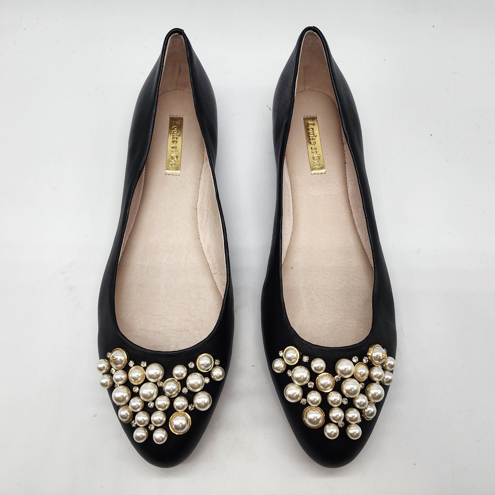Louise et Cie Favian Pearl Embellished Ballet Flats Women's 8.5 Black Leather